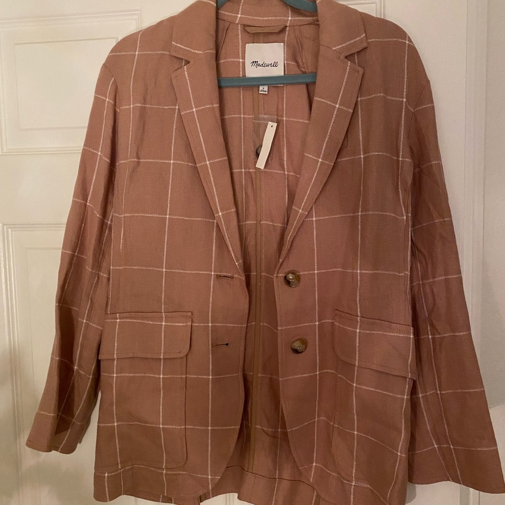 Madewell blush windowpane linen blazer
